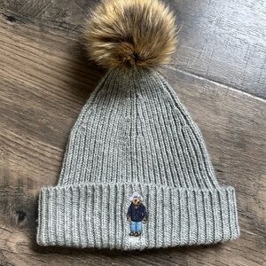 Polo by Ralph Lauren Gray Bear Knit Fur Pom-Pom Hat